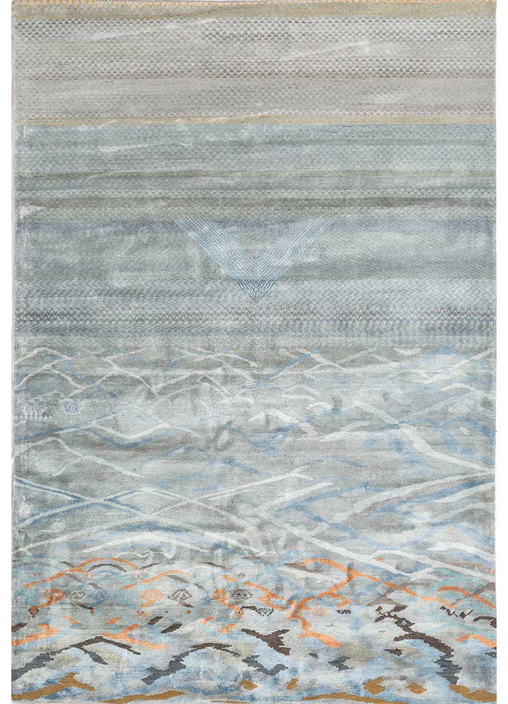 manchaha blue bamboo silk hand knotted Rug