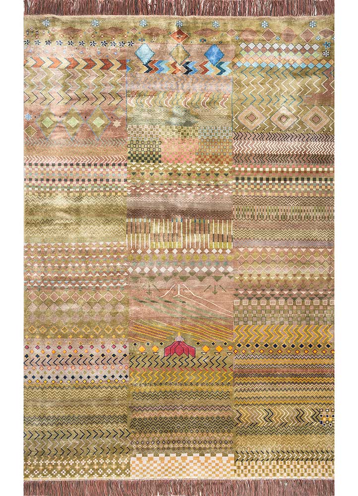 manchaha red and orange bamboo silk hand knotted Rug