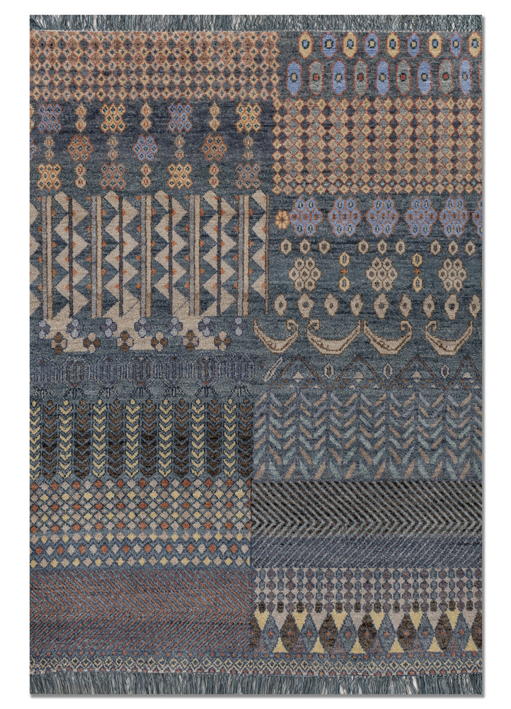 manchaha blue wool hand knotted Rug