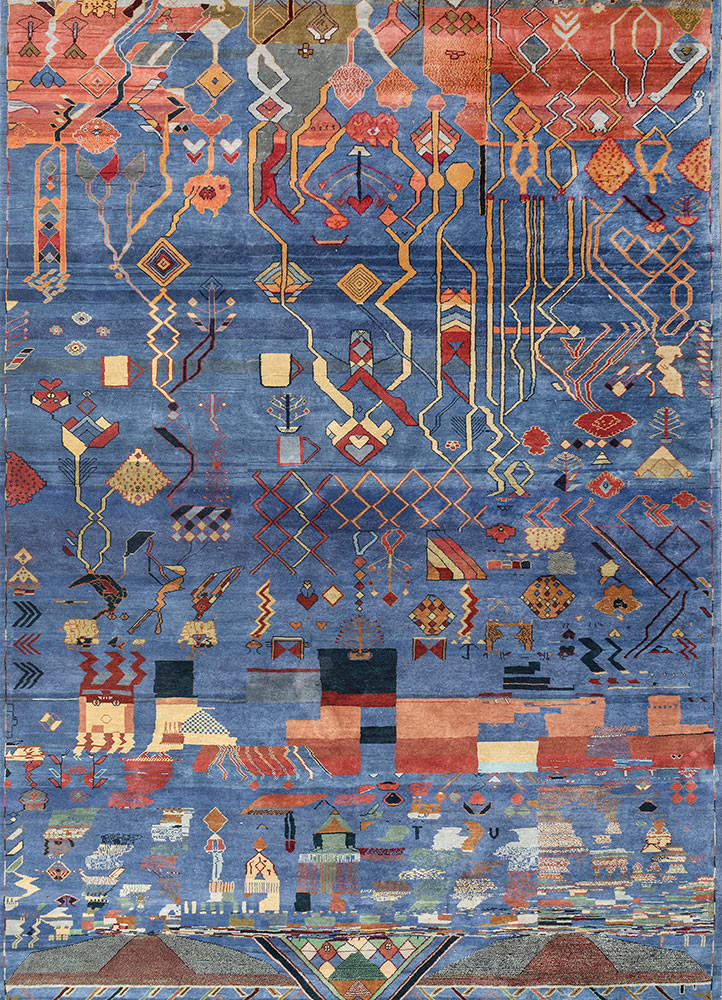 manchaha blue silk hand knotted Rug