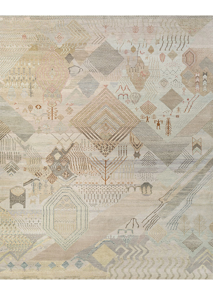 manchaha blue wool and silk hand knotted Rug