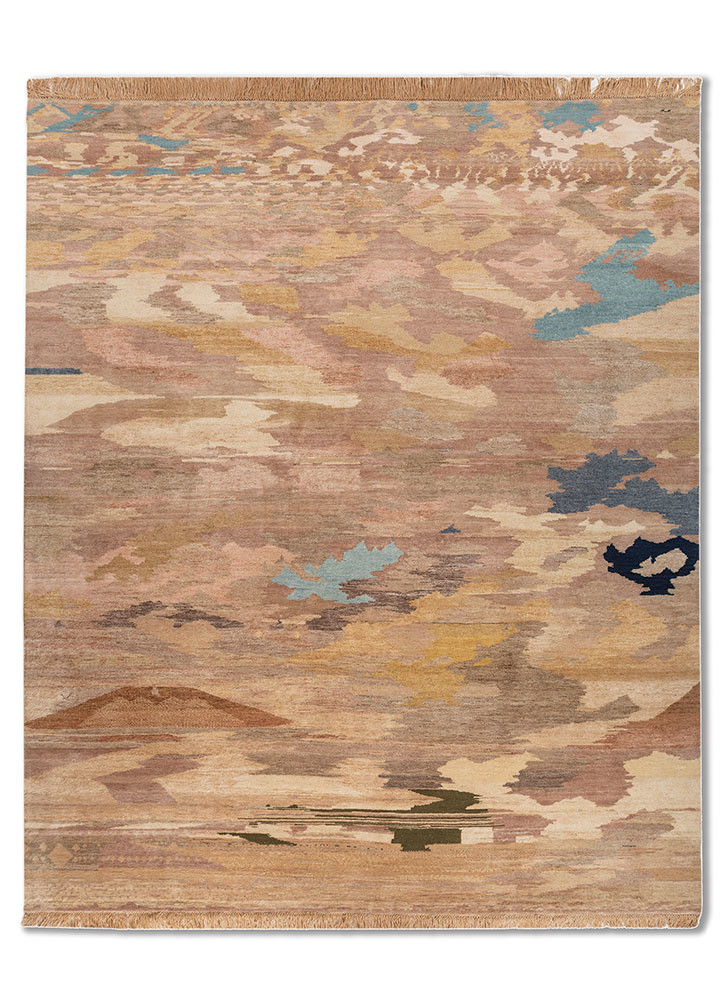 manchaha red and orange wool and silk hand knotted Rug