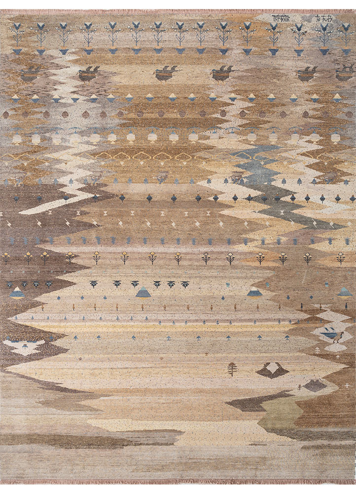 freedom manchaha beige and brown wool and silk hand knotted Rug