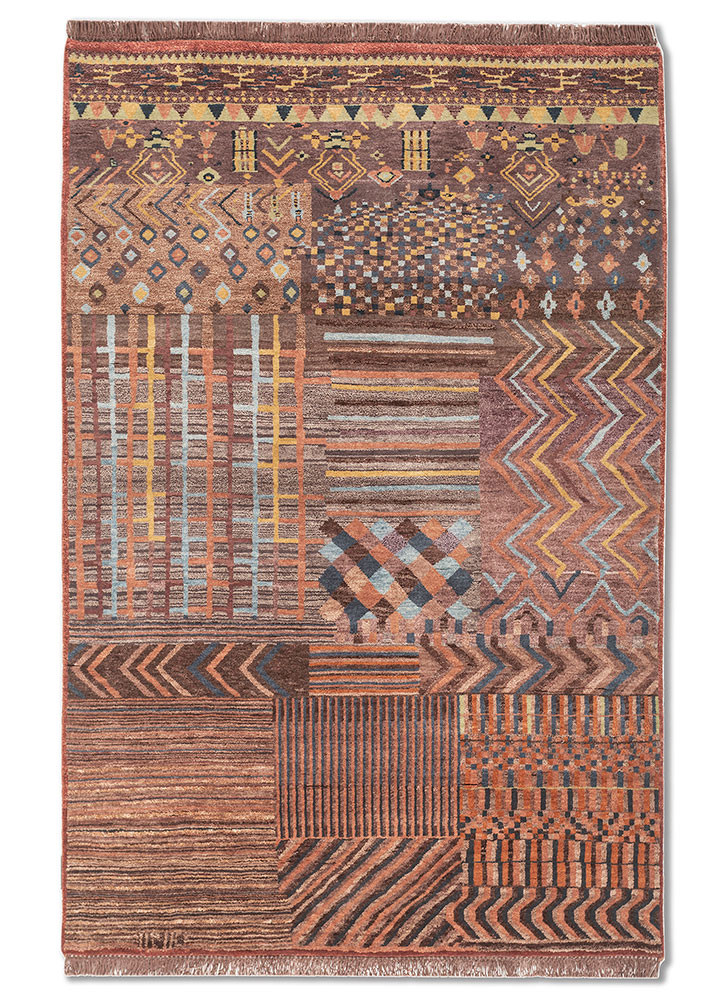 manchaha red and orange wool and silk hand knotted Rug