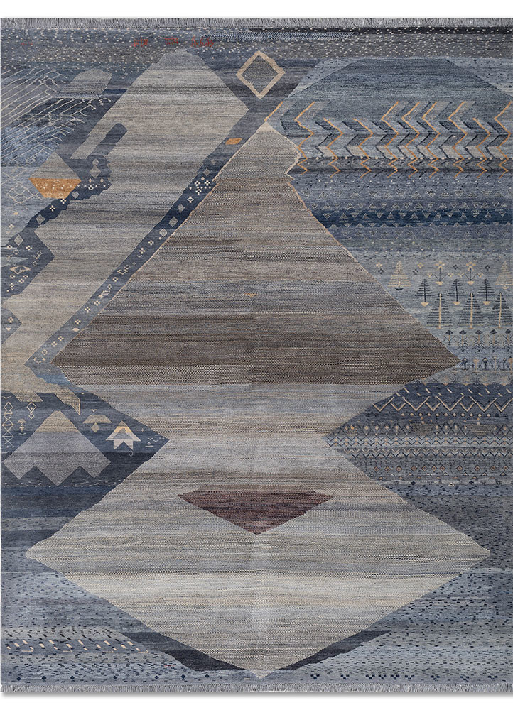 freedom manchaha blue wool and silk hand knotted Rug