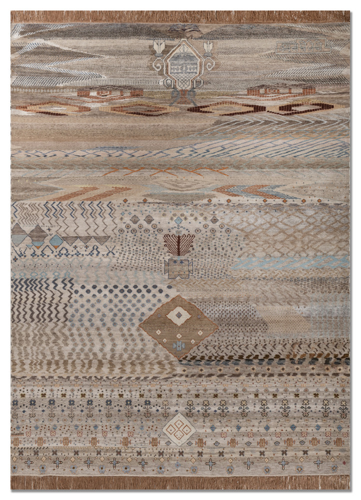 freedom manchaha beige and brown wool and silk hand knotted Rug