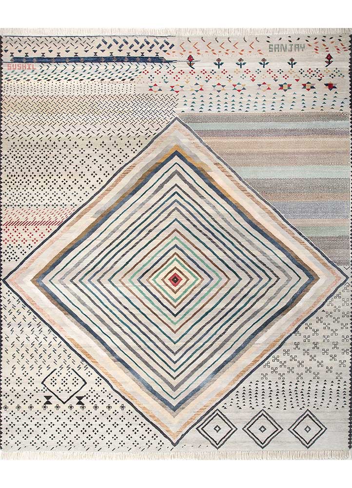 freedom manchaha ivory wool and silk hand knotted Rug