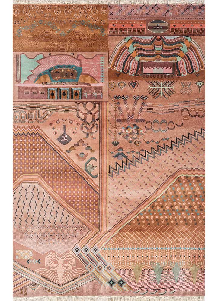 freedom manchaha red and orange wool and bamboo silk hand knotted Rug