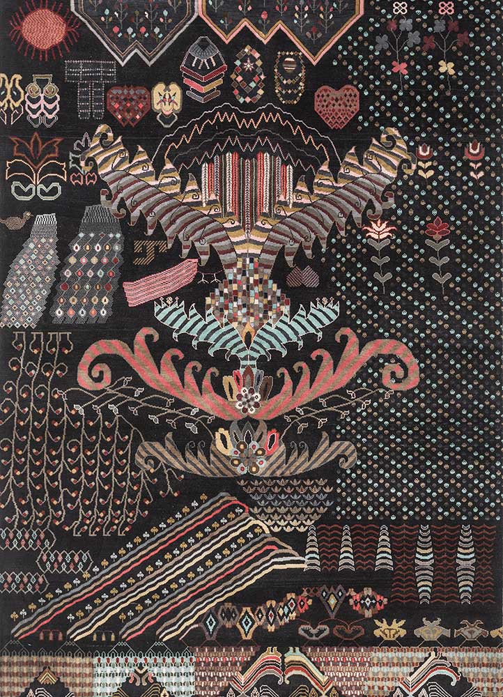 freedom manchaha grey and black silk hand knotted Rug