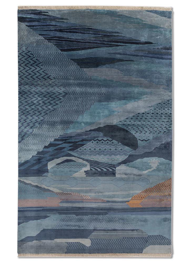 manchaha blue silk hand knotted Rug