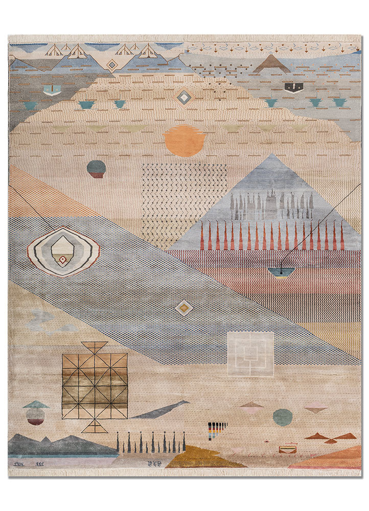freedom manchaha ivory silk hand knotted Rug