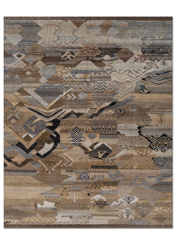 manchaha grey and black wool and silk hand knotted Rug