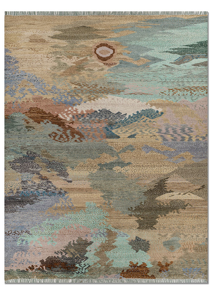 kavi x manchaha green wool hand knotted Rug