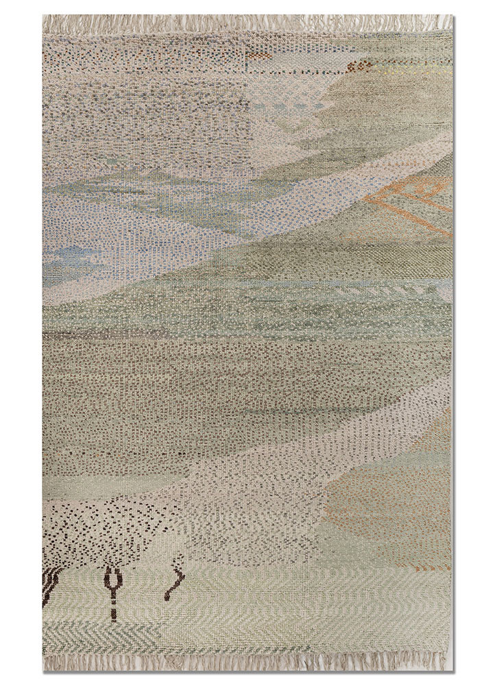 kavi x manchaha green wool hand knotted Rug