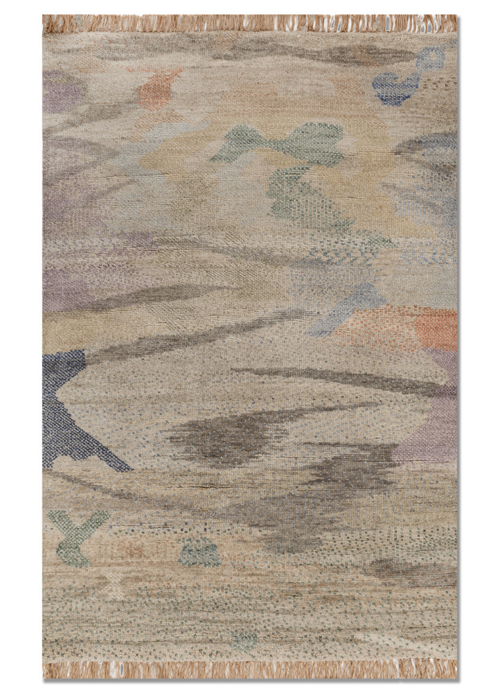 kavi x manchaha beige and brown wool hand knotted Rug