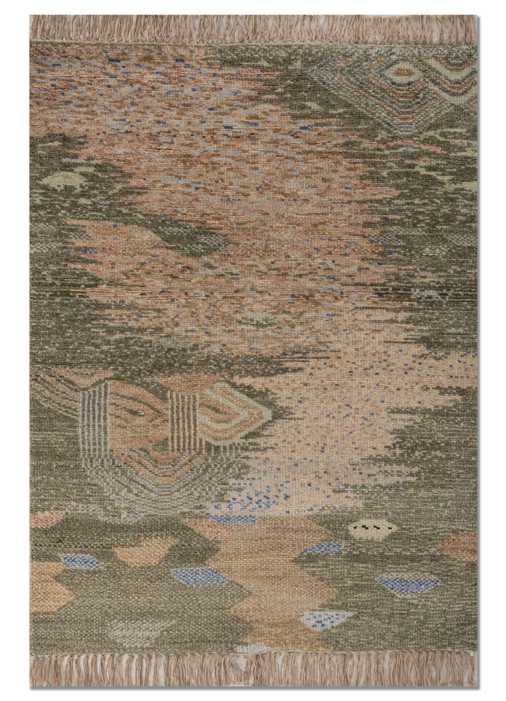 kavi x manchaha beige and brown wool hand knotted Rug