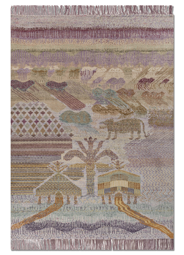 kavi x manchaha pink and purple wool hand knotted Rug