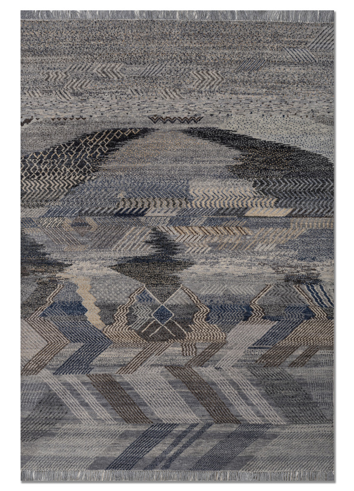 kavi x manchaha grey and black wool hand knotted Rug