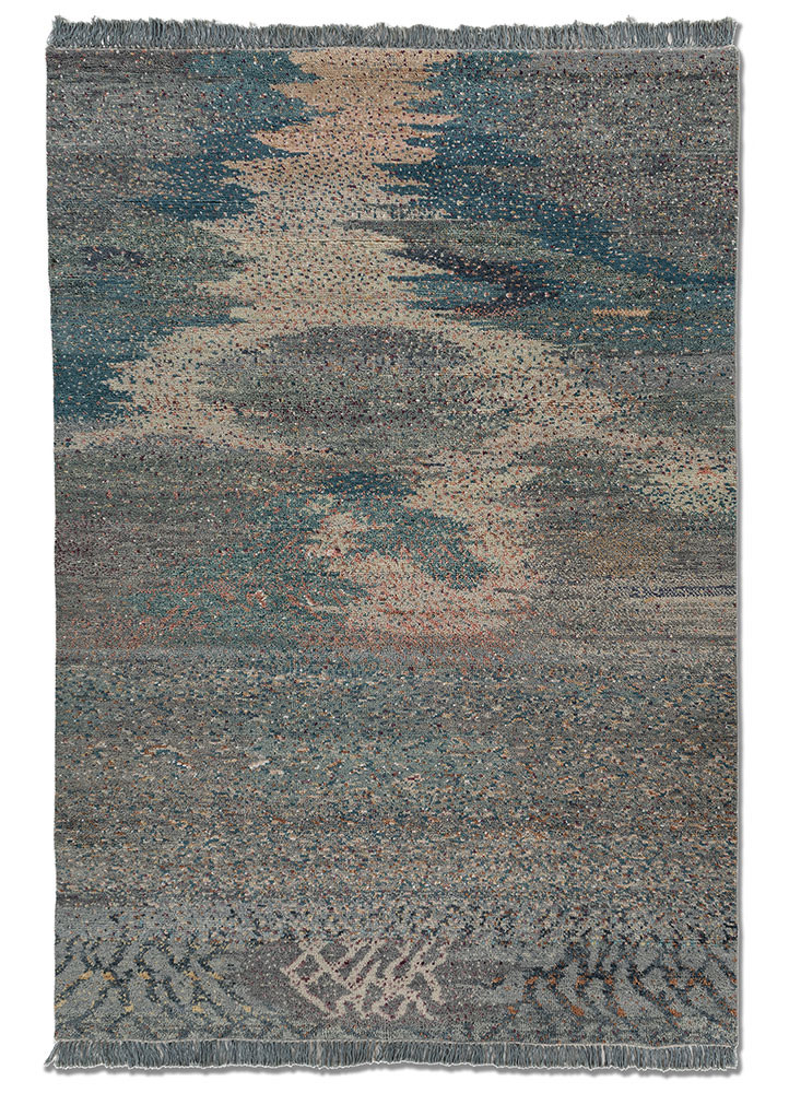 kavi x manchaha blue wool hand knotted Rug