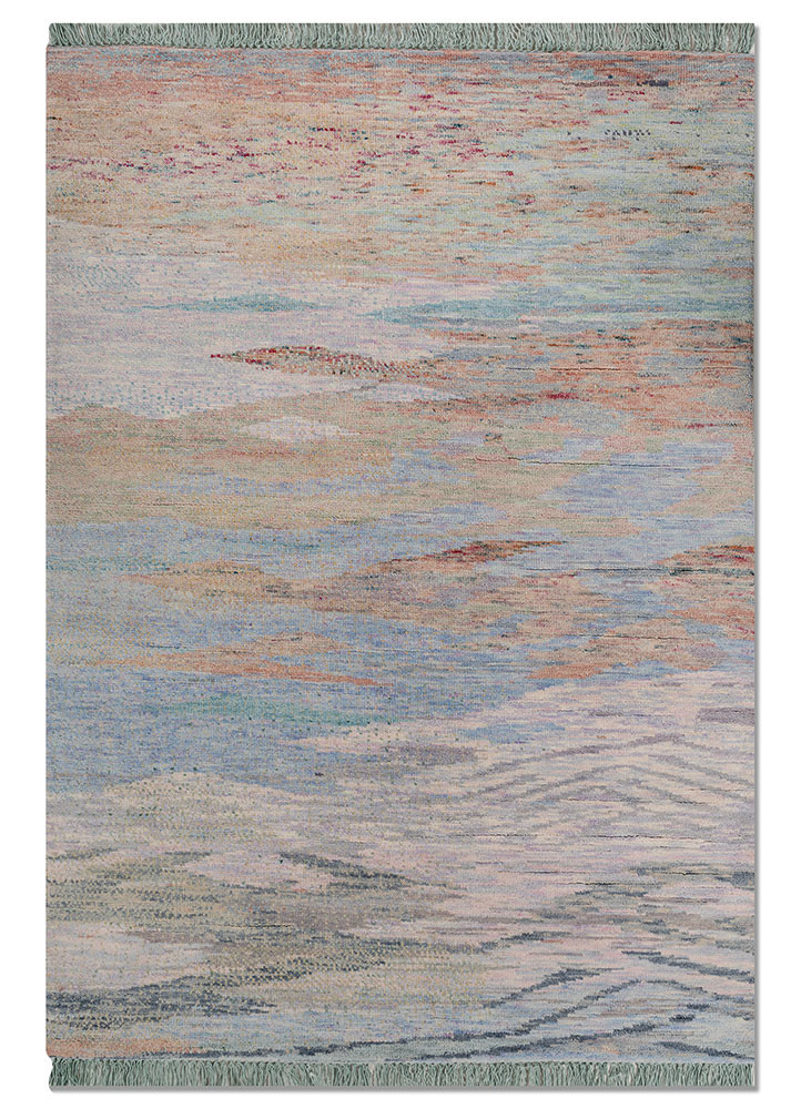 kavi x manchaha pink and purple wool hand knotted Rug