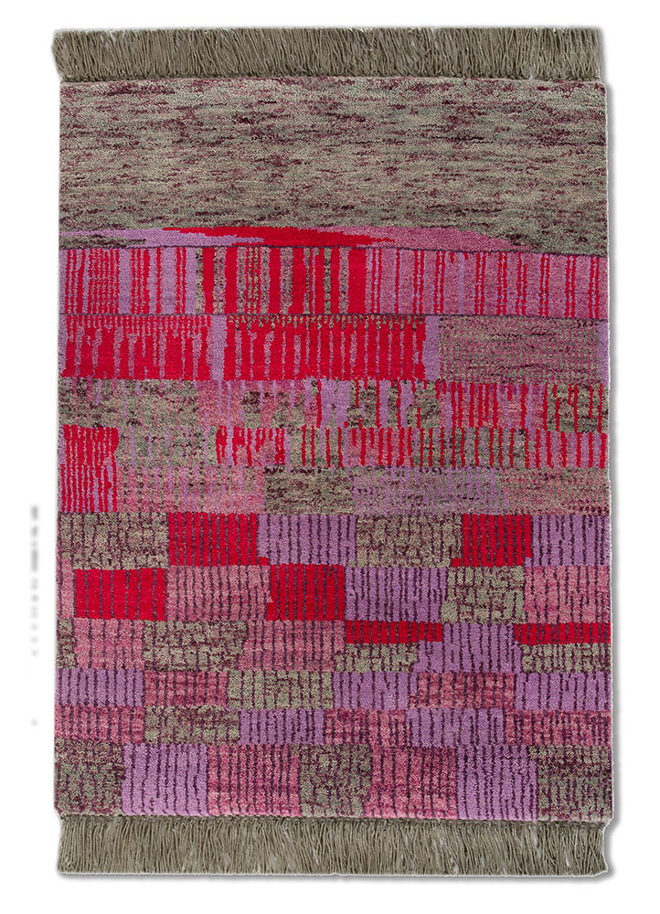 kavi x manchaha pink and purple wool hand knotted Rug