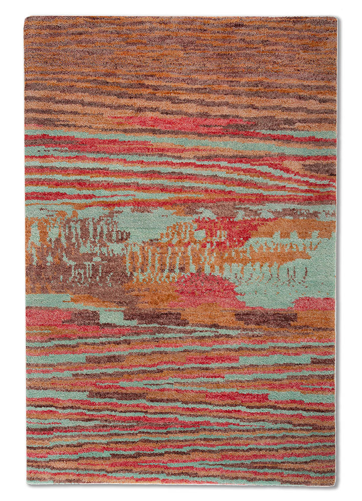 kavi x manchaha red and orange wool hand knotted Rug