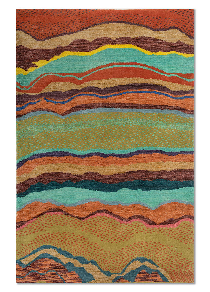 kavi x manchaha red and orange wool hand knotted Rug