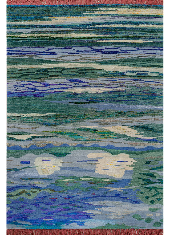 kavi x manchaha blue wool hand knotted Rug