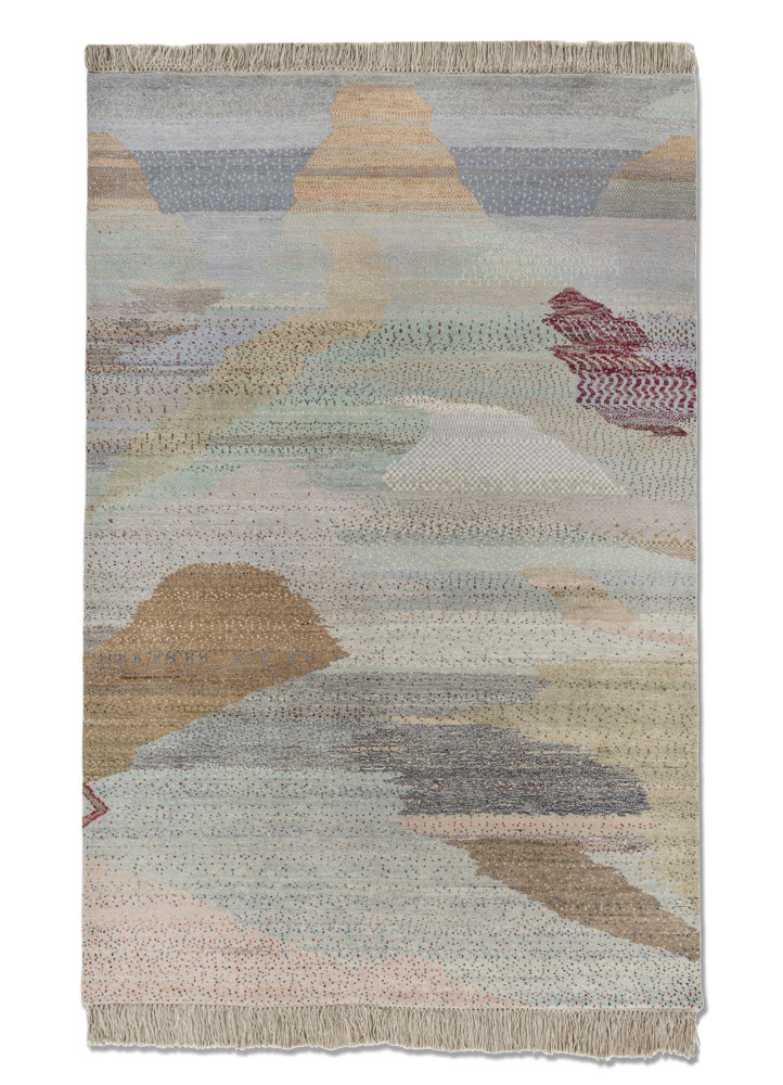 kavi x manchaha red and orange wool and bamboo silk hand knotted Rug