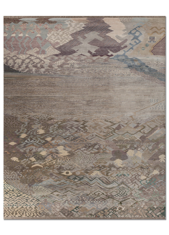 kavi x manchaha grey and black wool and bamboo silk hand knotted Rug