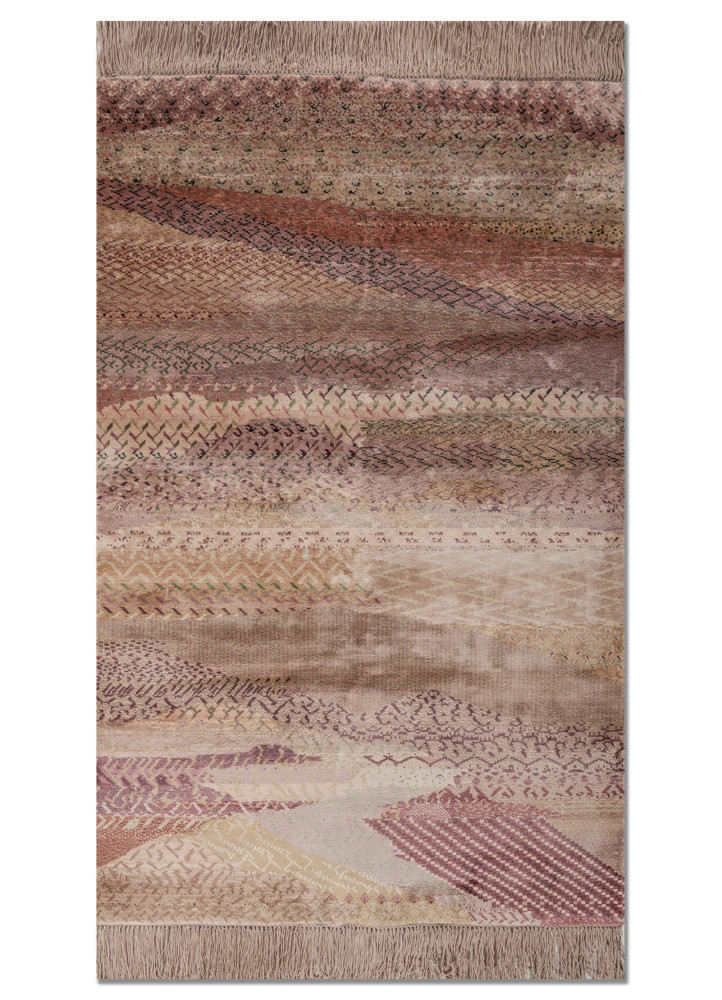 kavi x manchaha red and orange bamboo silk hand knotted Rug