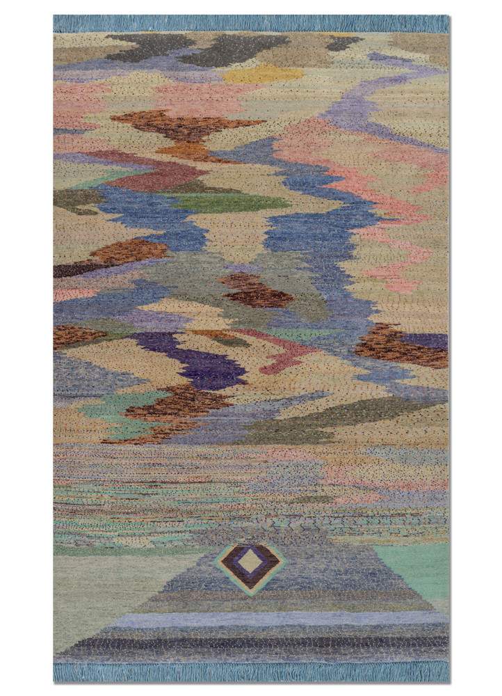 kavi x manchaha pink and purple wool hand knotted Rug