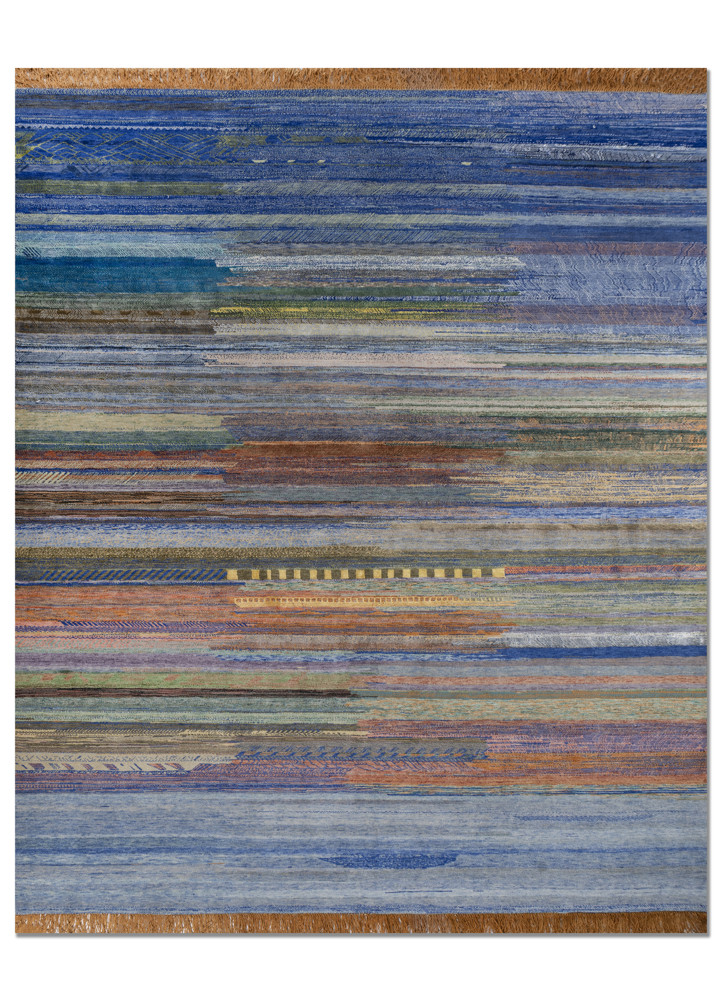 kavi x manchaha blue wool and bamboo silk hand knotted Rug