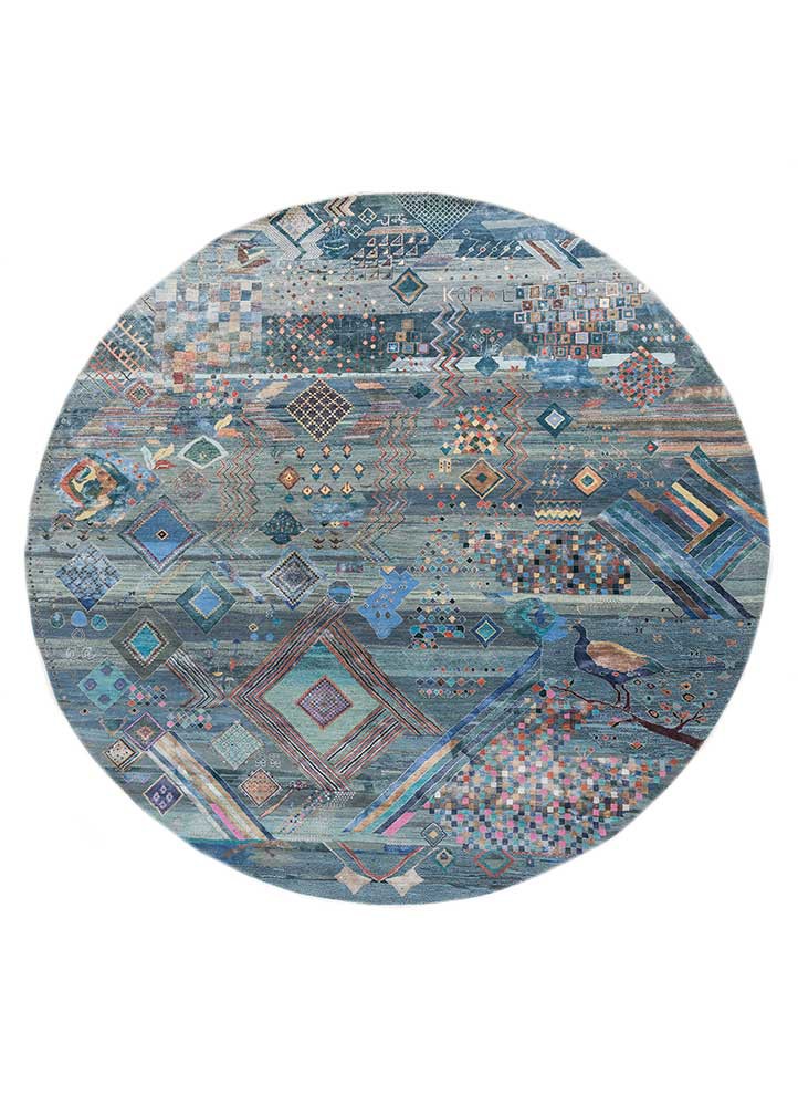 manchaha blue wool and bamboo silk hand knotted Rug