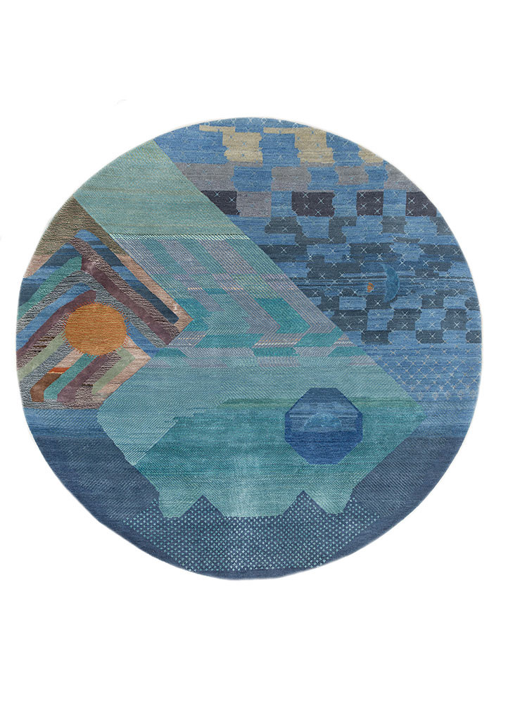 manchaha blue wool and bamboo silk hand knotted Rug