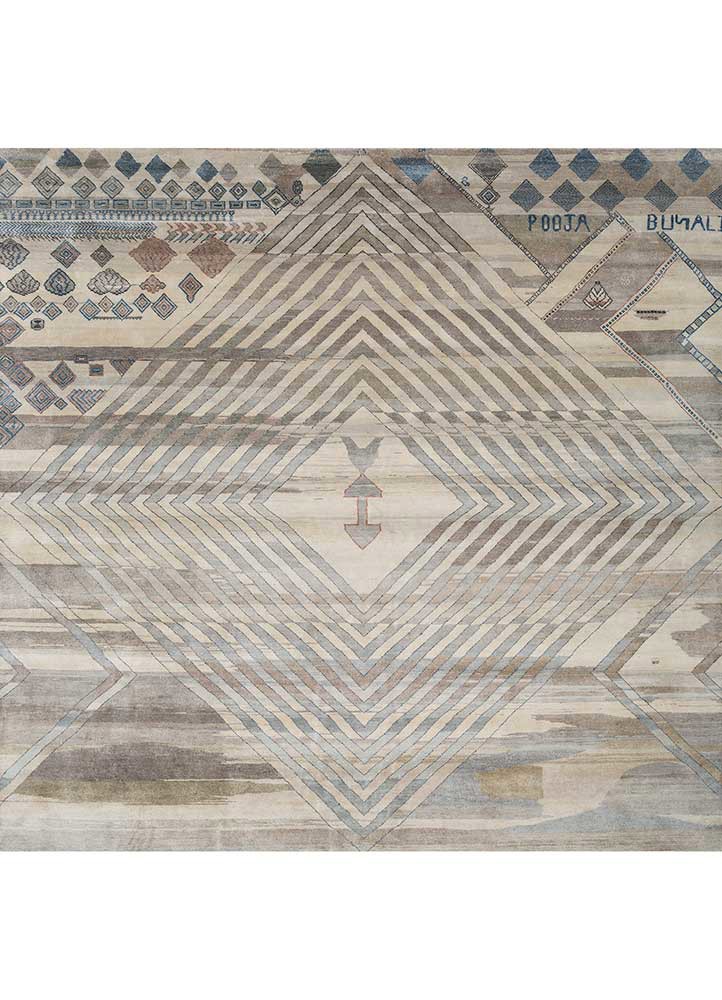 manchaha grey and black wool and silk hand knotted Rug