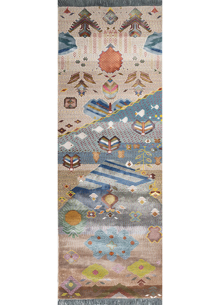 manchaha ivory wool and bamboo silk hand knotted Rug