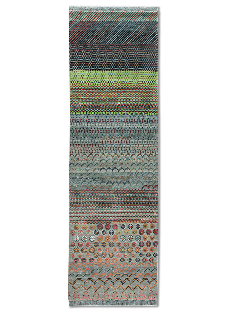 manchaha blue wool and bamboo silk hand knotted Rug