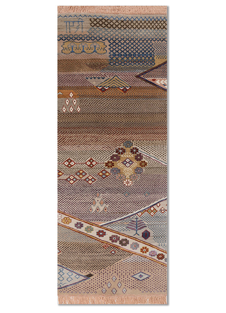 manchaha beige and brown wool and bamboo silk hand knotted Rug