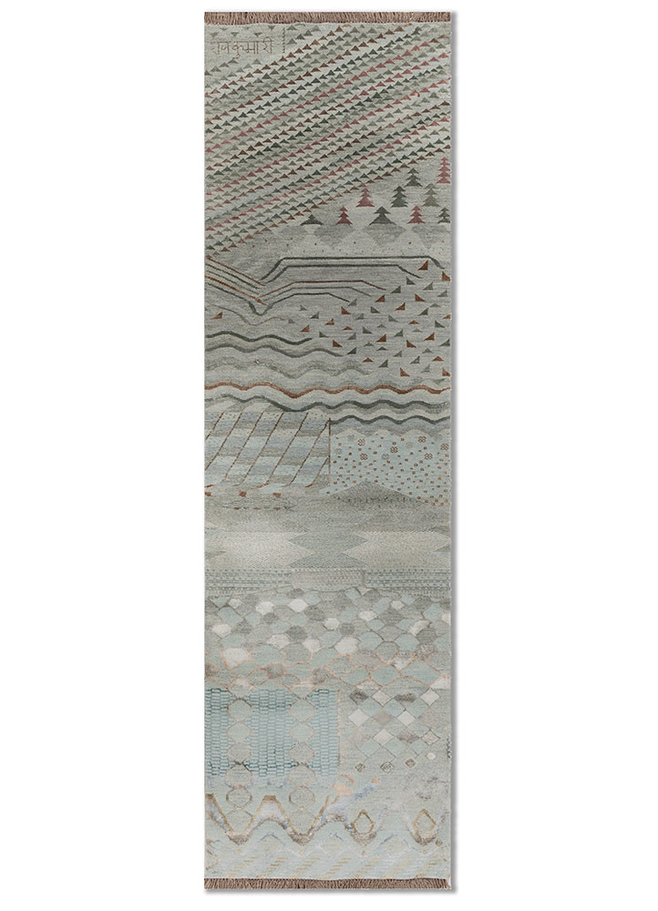 manchaha blue wool and bamboo silk hand knotted Rug