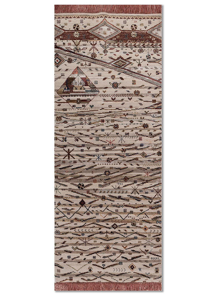 manchaha red and orange wool and bamboo silk hand knotted Rug