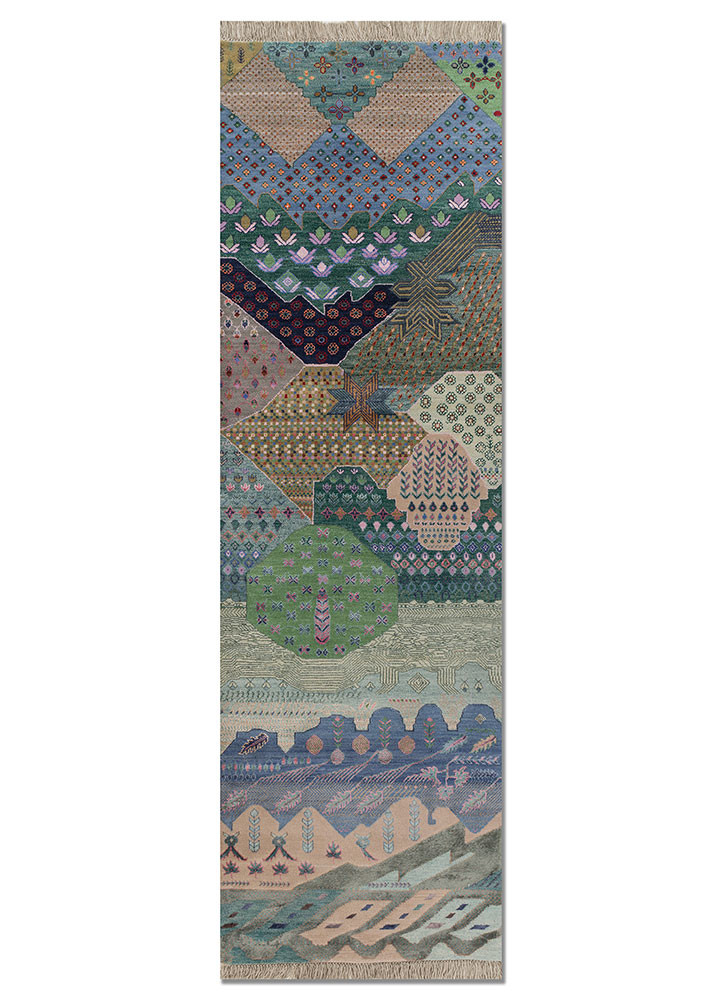 manchaha green wool and bamboo silk hand knotted Rug