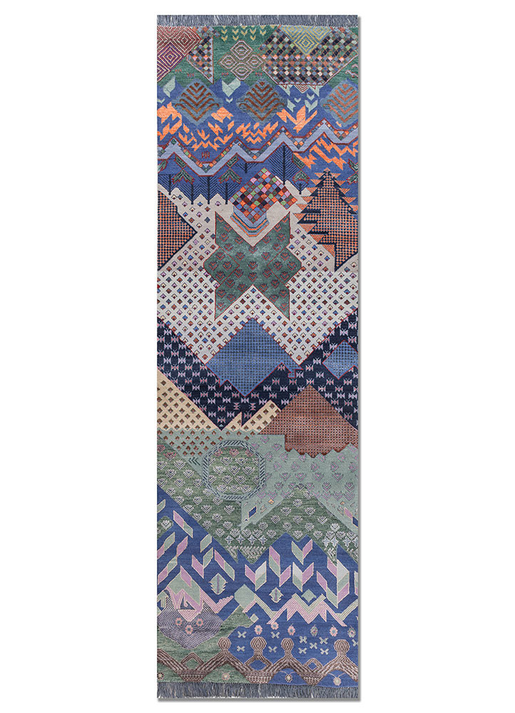 manchaha blue wool and bamboo silk hand knotted Rug