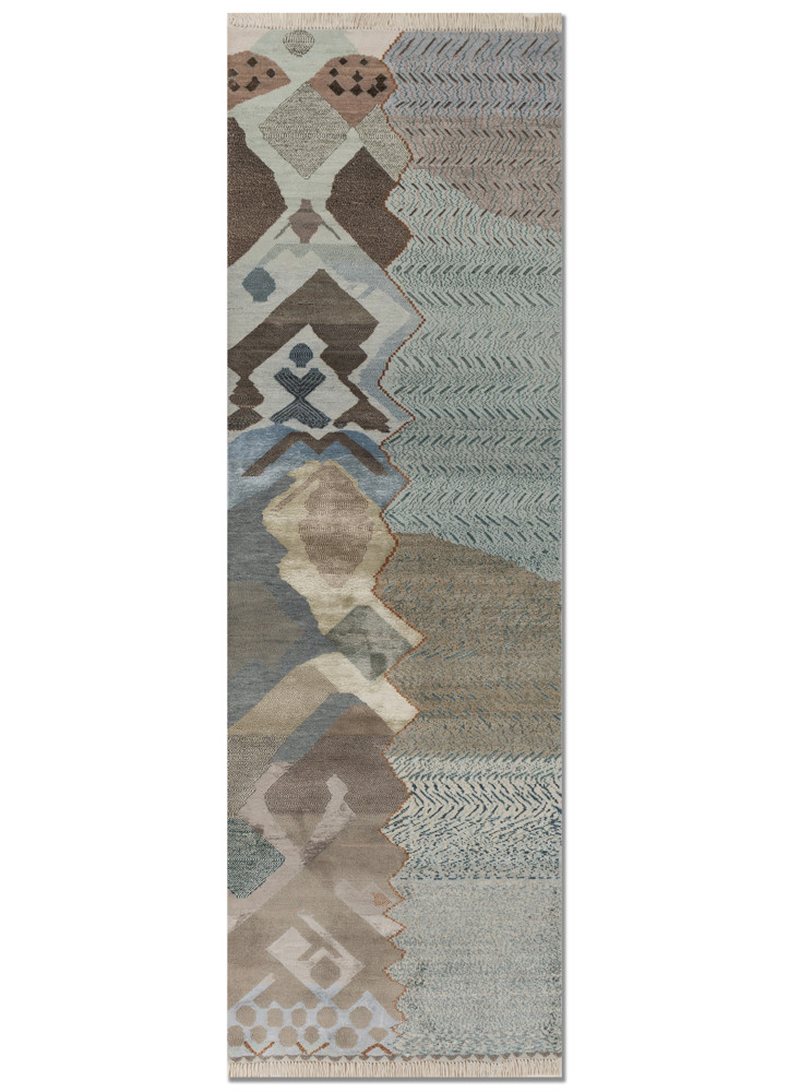 manchaha blue wool and bamboo silk hand knotted Rug