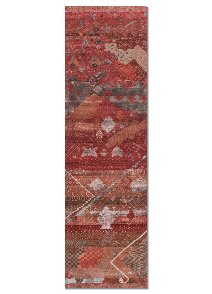 manchaha red and orange wool and bamboo silk hand knotted Rug