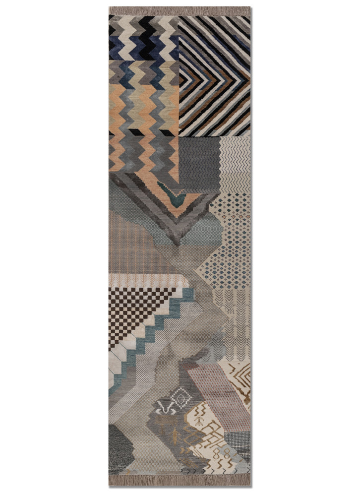 manchaha grey and black wool and bamboo silk hand knotted Rug