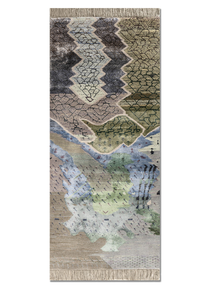 manchaha ivory wool and bamboo silk hand knotted Rug