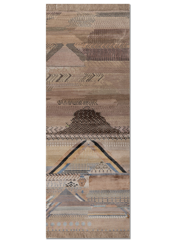 manchaha beige and brown wool and bamboo silk hand knotted Rug