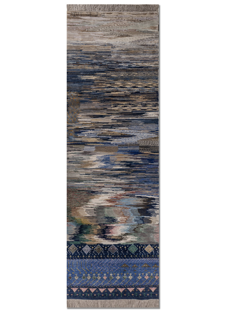 freedom manchaha blue wool and bamboo silk hand knotted Rug