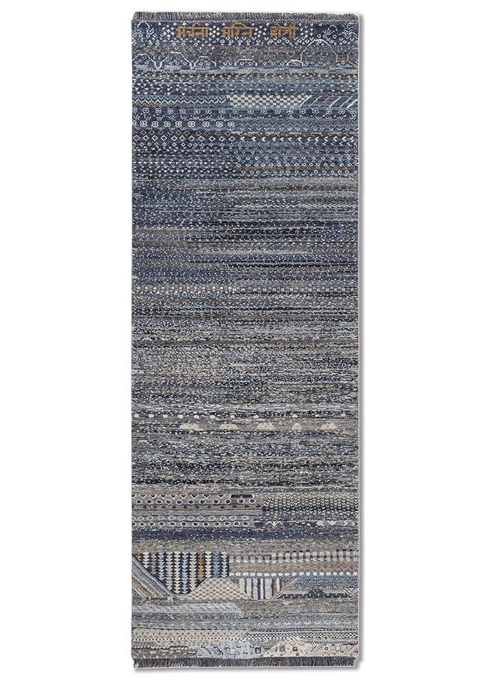 manchaha blue wool and silk hand knotted Rug